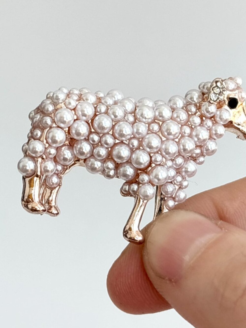 Sheep Figural Faux Pearl Accented Gold Toned Vintage Inspired Brooch Pin - Picture 9 of 14